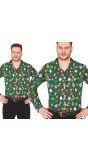 Groene foute kerstman print overhemd heren