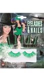 Groene glitternagels met oogwimpers