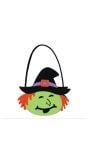 Groene heks snoepemmer met hendel vilt halloween