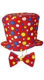 Kleine clown hoed rood met stippen en vlinderstrik