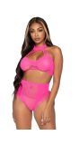 Neon roze croptop lingerieset dames