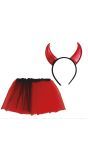 Rode tutu met duivel haarband kind 30 cm halloween