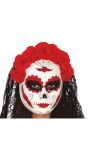 Rood Día de Muertos masker met sluier