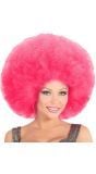 Roze afro pruik extra groot