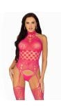 Roze kanten hoge nek bodystocking dames