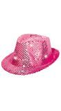 Roze party glitter LED trilby hoed