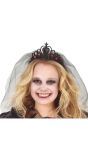 Zwarte kroon diadeem met sluier halloween