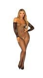 Zwarte visnet bodystocking glitter met mouwen dames