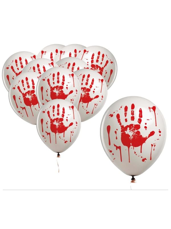 10 witte bloederige handafdruk ballonnen 30 cm halloween