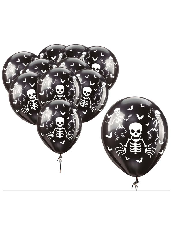 10 zwarte skelet ballonnen 30 cm halloween