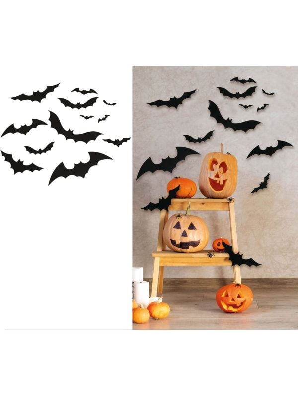 12 zwarte vleermuis silhouetten 10 - 30 cm halloween