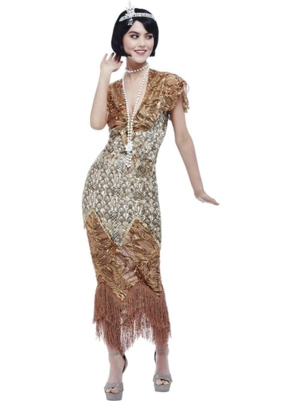 20'S Vrouwen Flapper Jurk Goud