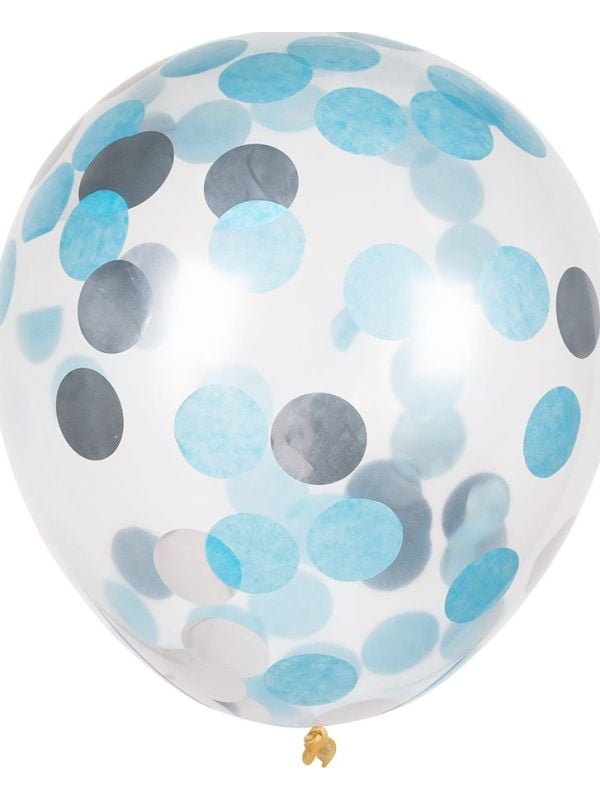 5 Confettiballonnen met Blauw en Zilver