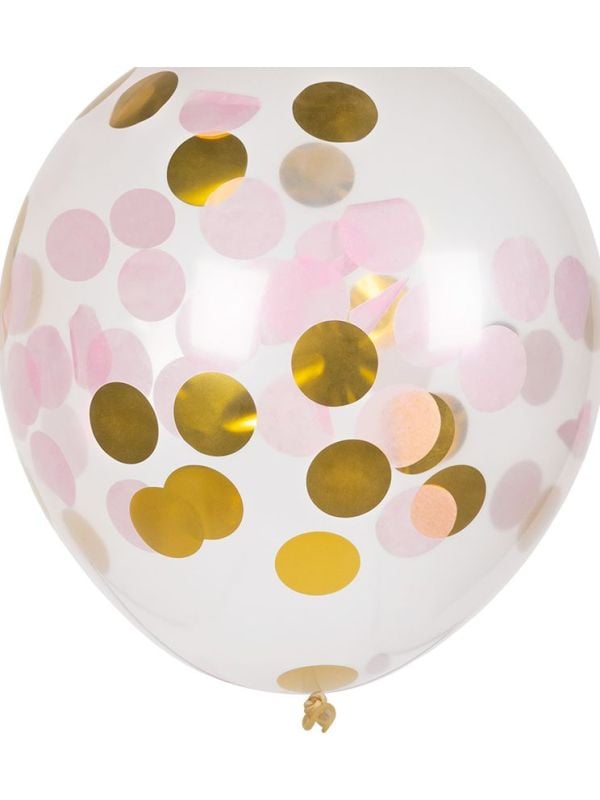 5 Confettiballonnen met Roze en Goud