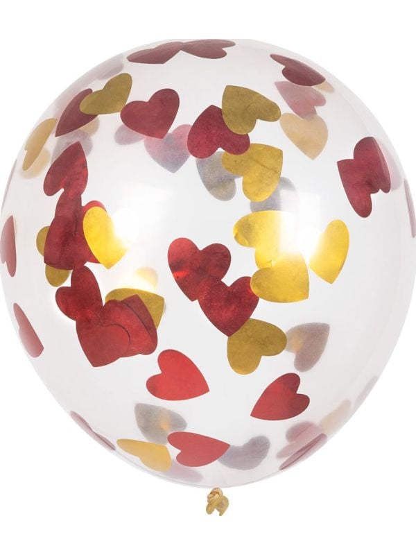 5 Rood/Gouden Hartjes Confettiballonnen