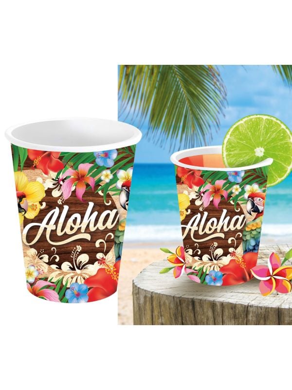 6 papieren drinkbekers Aloha Hawaii 240 ml