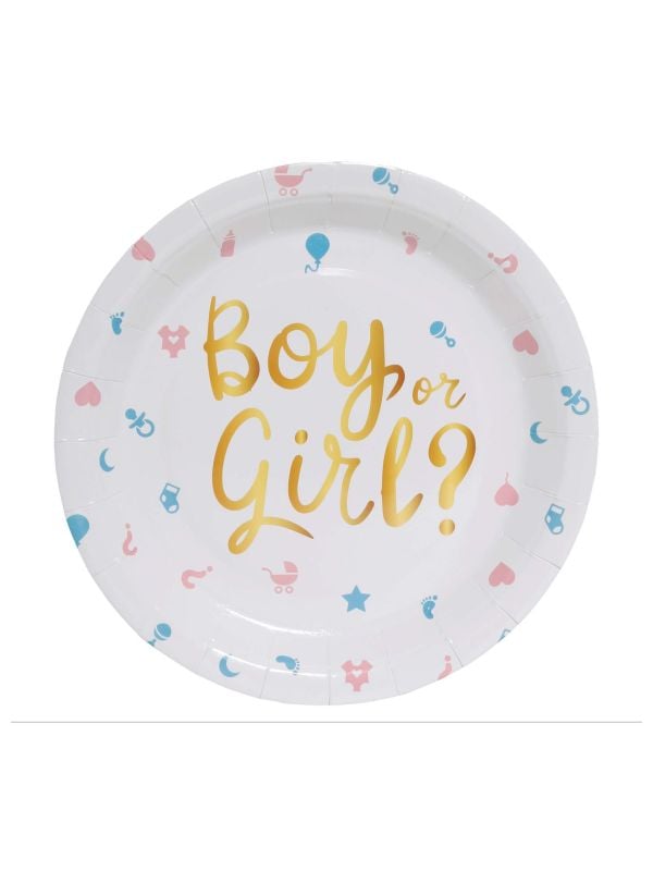 6 papieren eetborden Gender Reveal