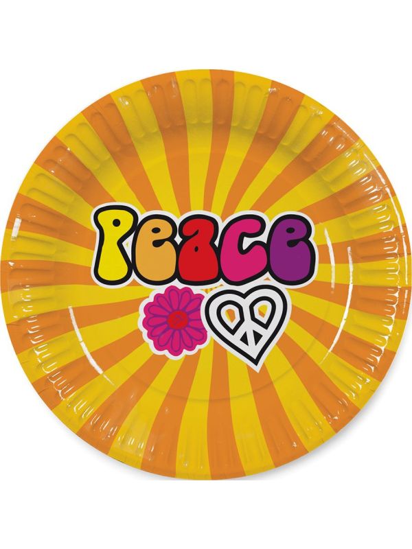 8 Retro peace hippie thema feestbordjes