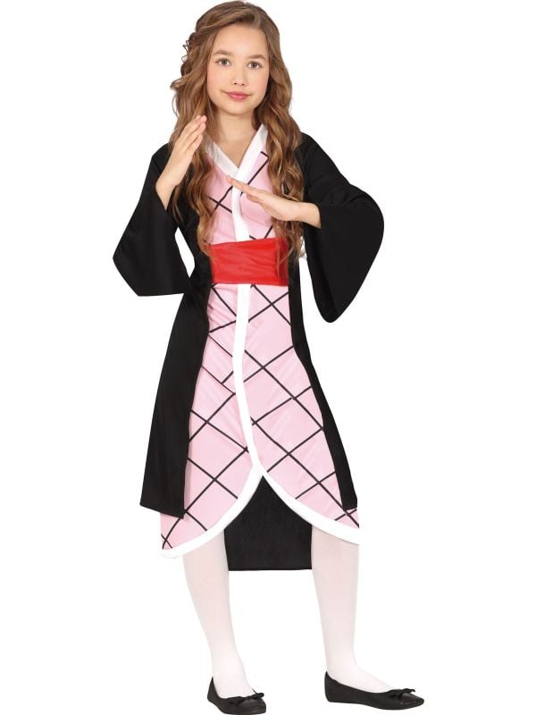 Anime Kinder Kimono Samoerai Roze/Zwart