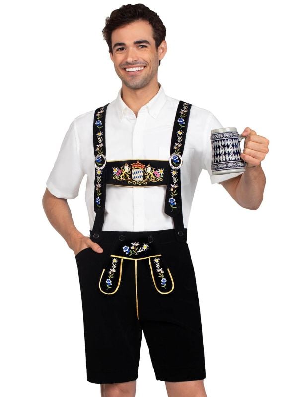 Bavarian zwarte lederhosen voor heren