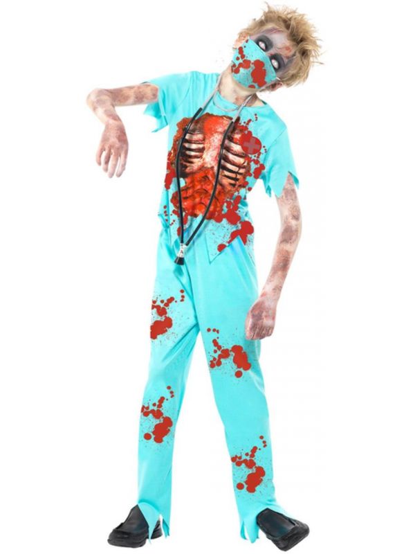 Blauwe chirurg zombie outfit