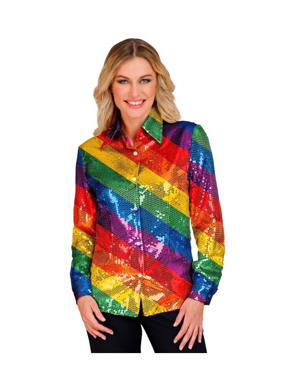 Blouse regenboog pailletten pride vrouwen