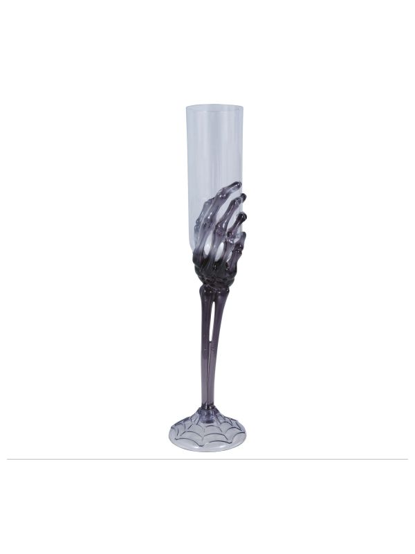 Champagneglas zwarte skelethand plastic 25 cm halloween