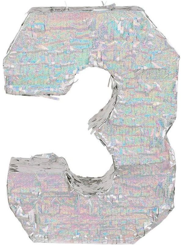 Cijfer '3' Verjaardag Piñata Holografisch Zilver 40cm