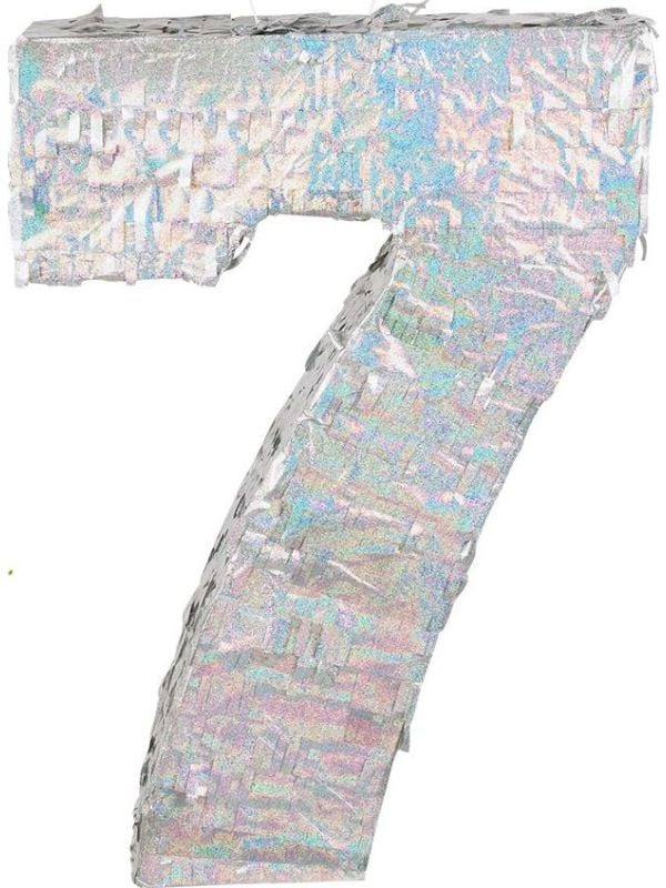 Cijfer '7' Verjaardag Piñata Holografisch Zilver 40cm