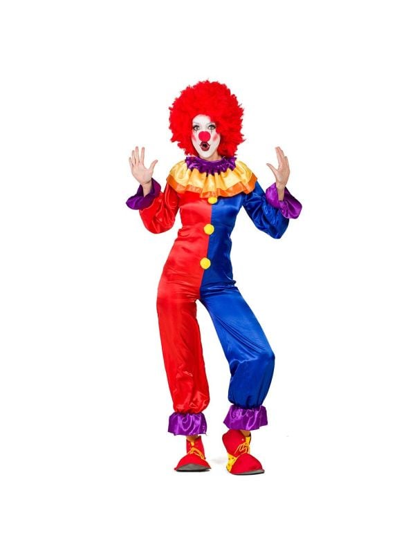 Clown kostuum dames rood blauw