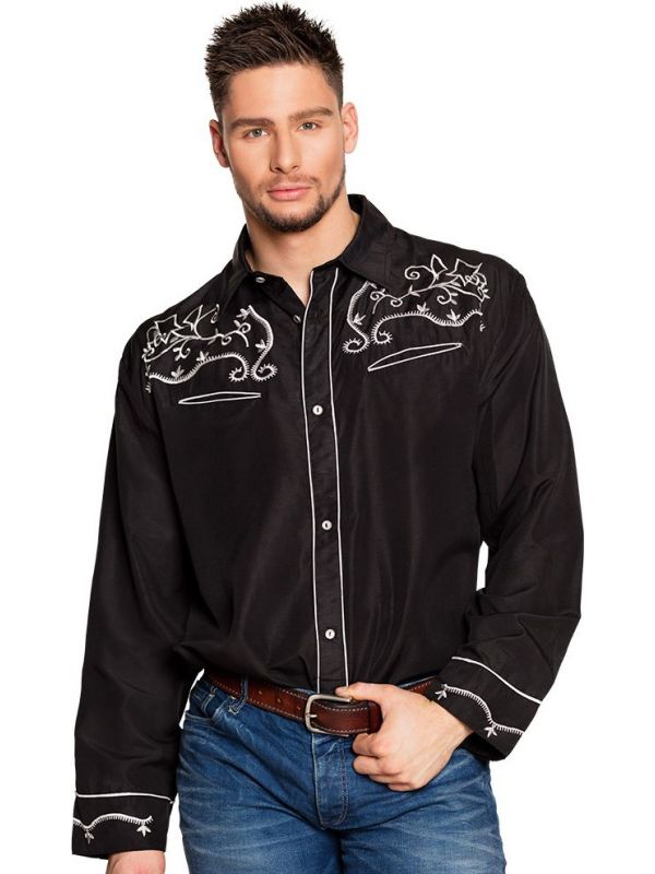 Pebish Schildknaap Puur Cowboy blouse heren zwart | Feestkleding.nl