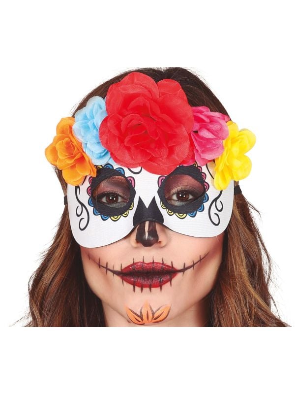 Día de Muertos masker met bloemen gekleurd