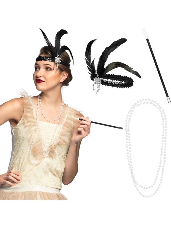 Elegante Flapper 20s sieradenset zwart