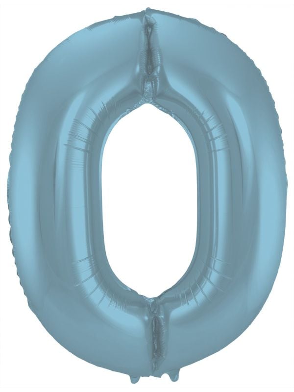 Folieballon cijfer 0 metallic pastel blauw 86cm