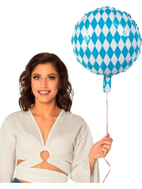 Geruiten Folieballon Oktoberfest Blauw-Wit