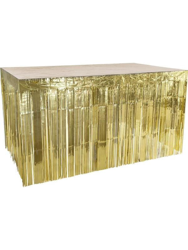 Gouden Metallic Tafelrok met Franjes 300x74 cm