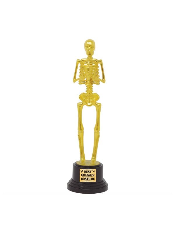 Gouden skelet beste halloween kostuum award plastic 22 cm