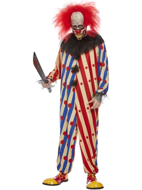 Griezelige Clown Kostuum Mannen Rood en Blauw