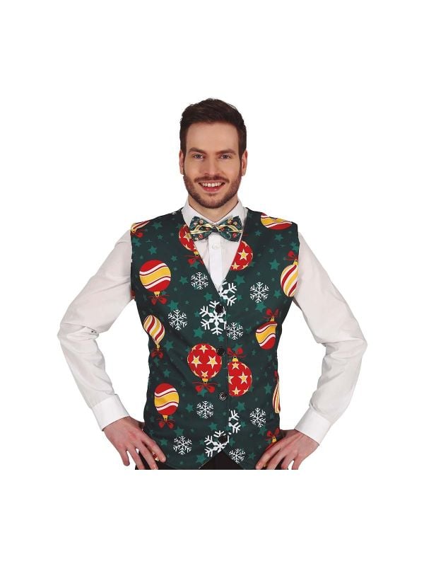 Heren foute kerst gilet met kerstballen