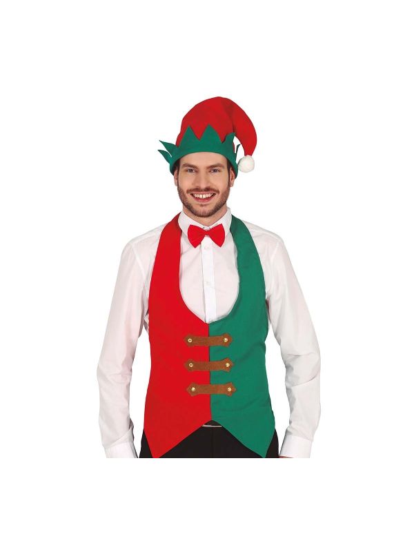 Heren kerst elf gilet rood groen