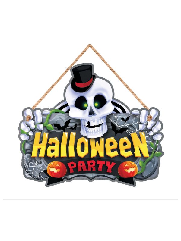 Houten "Halloween party" skelet bord 35 x 20 cm halloween