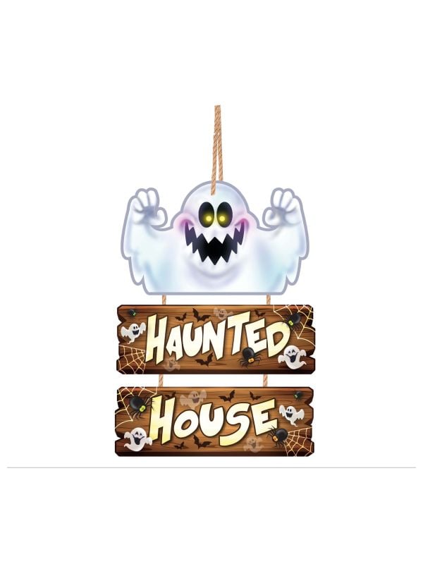 Houten "Haunted house" spook bord 3 delig 32 x 21 cm halloween