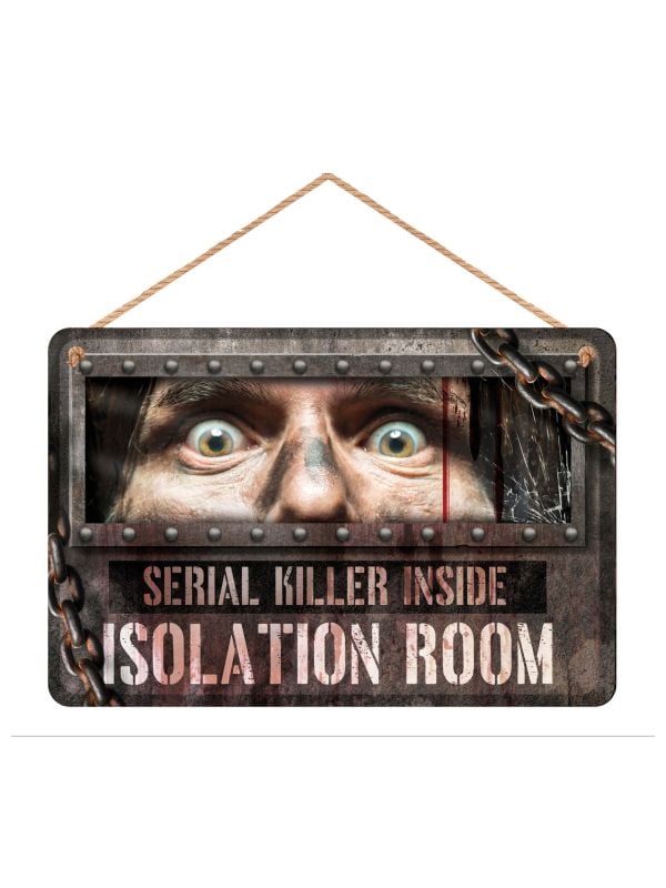 Houten "Isolation room" bord 35 x 20 cm halloween