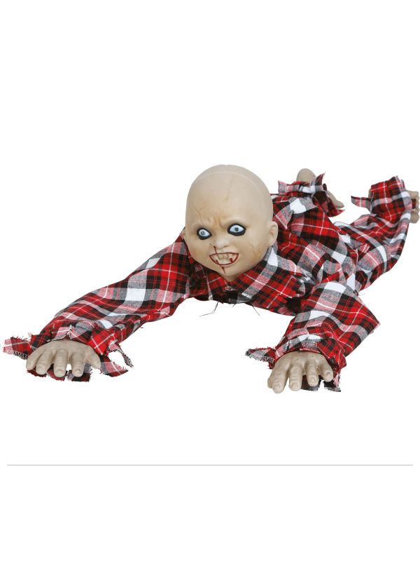 Kruipende zombie baby met verlichting, geluid en beweging 90 cm halloween