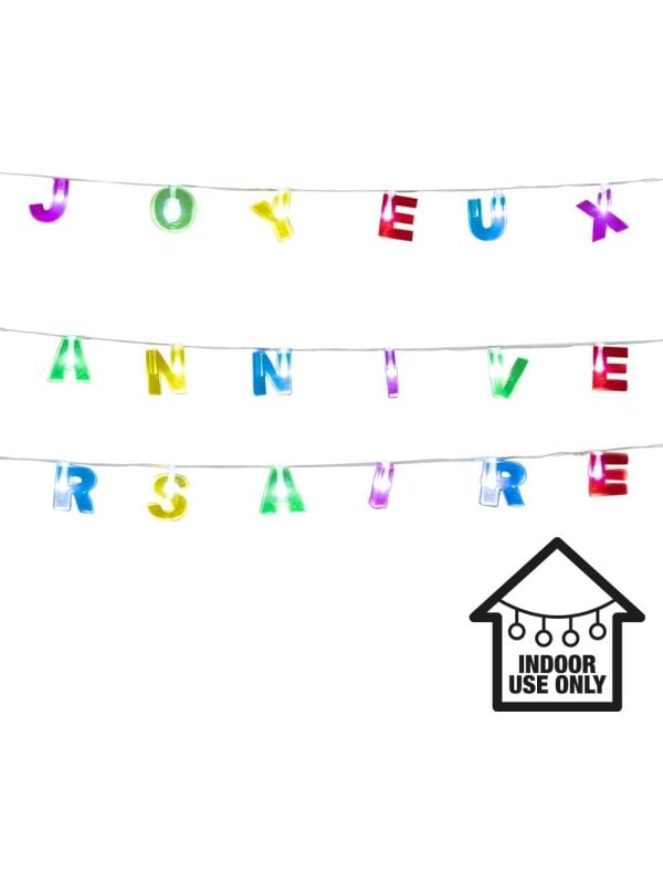 LED-Lichtsnoer 'Joyeux Anniversaire' Regenboog 200cm