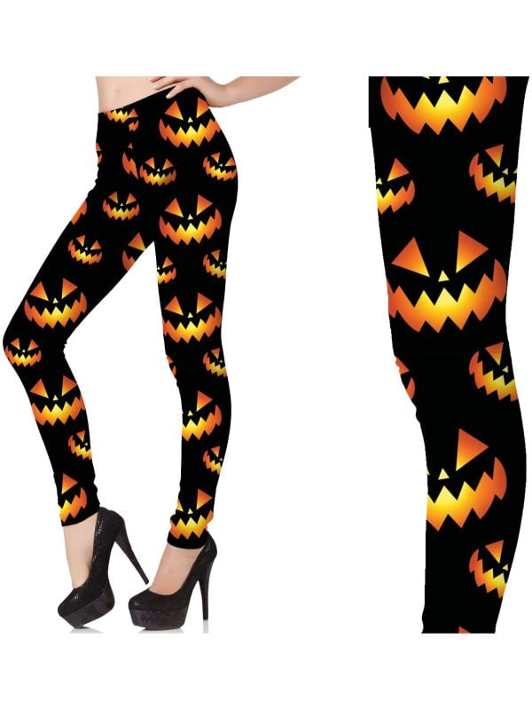 Legging dames zwart halloween neon pompoen