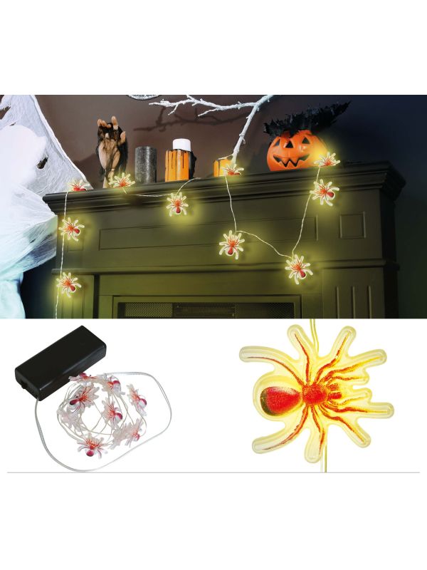 Lichtslinger 10 LED lampjes geel spinnen 300 cm halloween