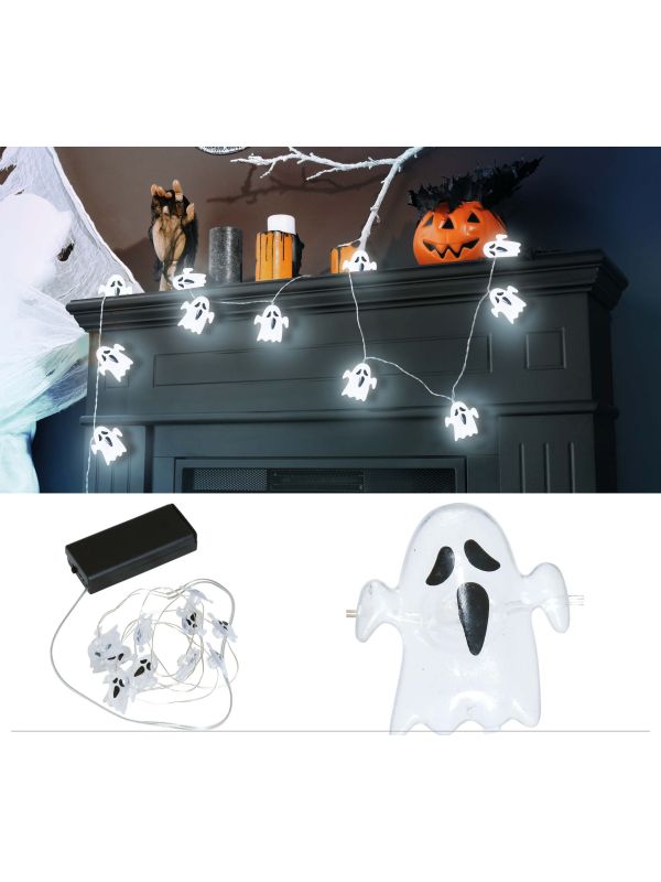 Lichtslinger 10 LED lampjes wit geesten 300 cm halloween