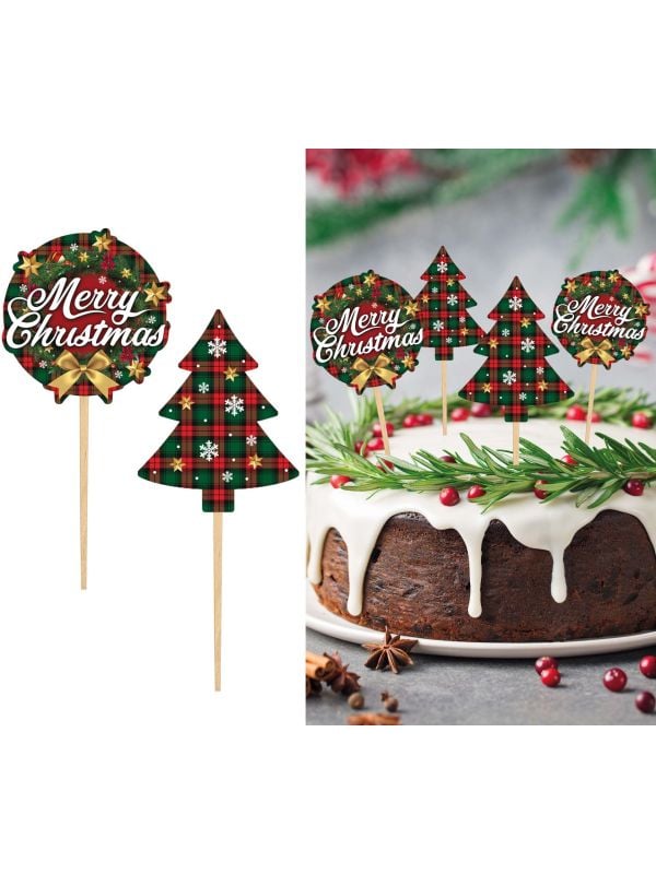 Merry christmas cupcake versiering 6cm 12 stuks