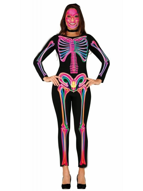 Neon skelet skinsuit halloween dames